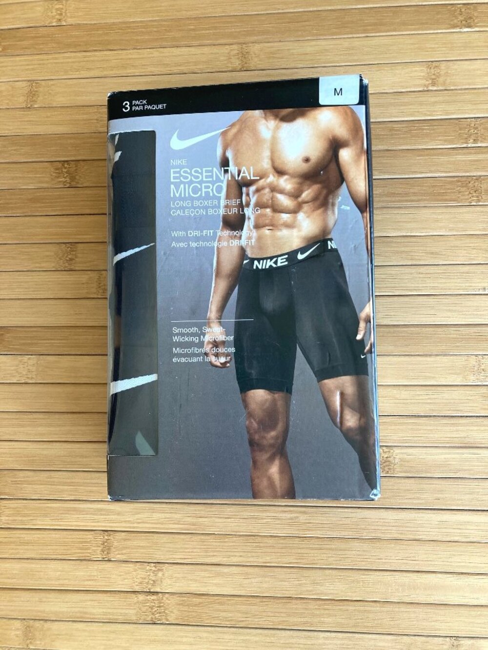 Nike Essential Micro Long Boxer Brief Dri-Fit 3 Pack Mens Medium M Black NEW